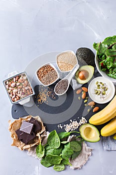 Assortment of healthy high magnesium sources food