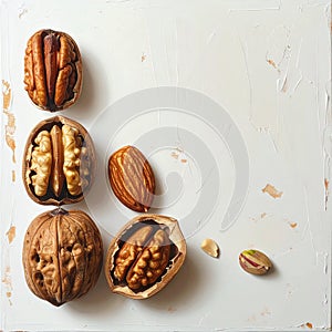 Assortment of Healthy Nuts on a White Textured Surface