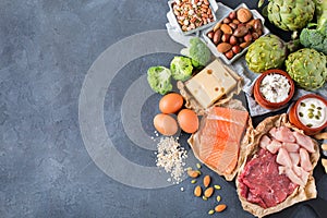 Assortment of healthy protein source and body building food