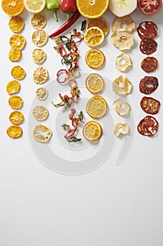 Assortment of Healthy and Tasty Dry Fruits on a White Background