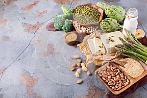 Assortment of healthy vegan protein source and body building food
