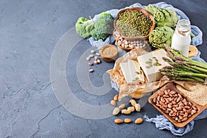 Assortment of healthy vegan protein source and body building food