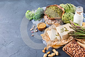 Assortment of healthy vegan protein source and body building food