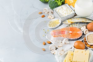 Assortment of healthy vitamin d and calcium source food