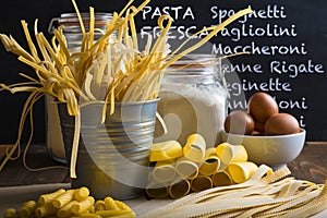 Assortment of homemade fresh egg pasta