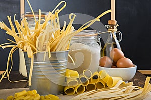 Assortment of homemade fresh egg pasta