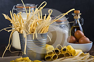 Assortment of homemade fresh egg pasta