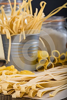 Assortment of homemade fresh egg pasta