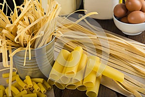 Assortment of homemade fresh egg pasta