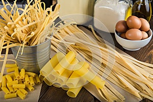 Assortment of homemade fresh egg pasta