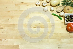 Assortment of Italian vegetables on table, top view. Healthy food and vegetarian cooking concept. Background for web design, artwo