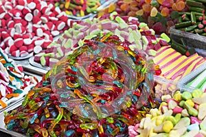 Assortment of jellied colored sweets as a product photo