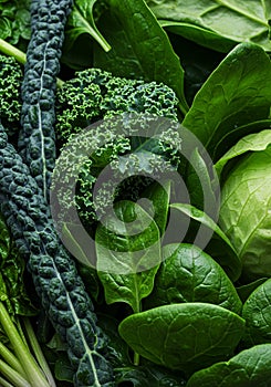 Assortment of Leafy Green Vegetables Close Up