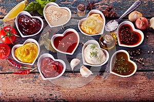 Assortment of marinades, sauces and dressings