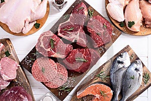 Assortment of meat and seafood