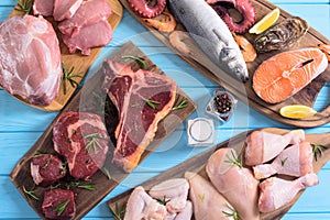 Assortment of meat and seafood