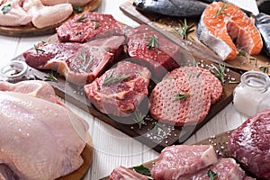 Assortment of meat and seafood