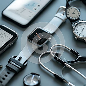 Assortment of Medical Gadgets and Watches on Table