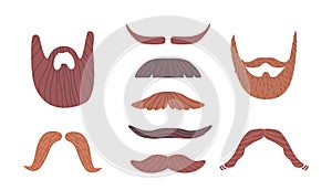 Assortment Of Mustache And Beard Styles, Goatee, Stubble, Handlebar, Full Beard. Icons For Men's Grooming Products