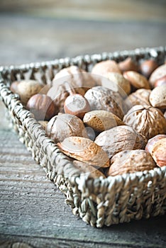 Assortment of nuts in the basket