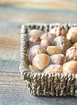 Assortment of nuts in the basket