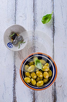 Assortment of olives with herb and sea salt