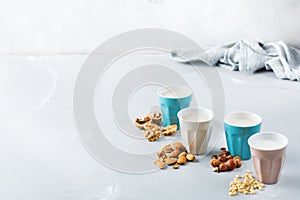 Assortment of organic vegan non diary milk from nuts