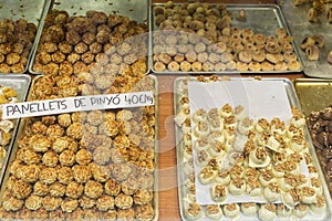 Assortment of panellets in a pastry shop photo