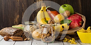 Assortment of products rich of carbohydrates