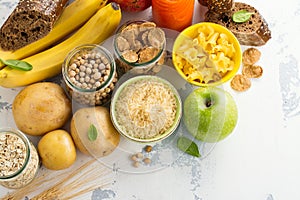 Assortment of products rich of carbohydrates