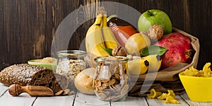 Assortment of products rich of carbohydrates photo