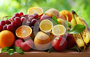 Assortment of ripe fruits on table