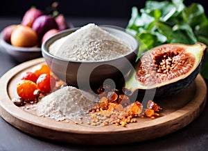 Assortment with spices dried fruit and carbohydrates,composition oriental spices