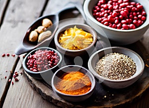 Assortment with spices dried fruit and carbohydrates,composition oriental spices