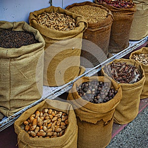 assortment of spices in the spice market in Kochi, India