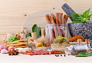 Assortment of Thai food Cooking ingredients and Paste of thai