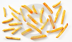 Assortment of thin, standard and crinkle cut chips photo