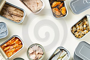 Assortment of Tinned fish, canned food ready for date night