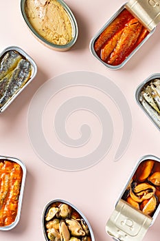 Assortment of Tinned fish, canned food ready for date night