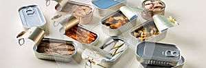 Assortment of Tinned fish, canned food ready for date night