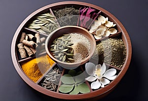 Assortment of traditional Chinese herbal medicines with blank copy space, traditional medicine, herbal medicine,