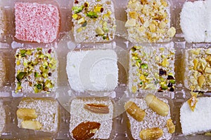 Assortment turkish delight in box close-up