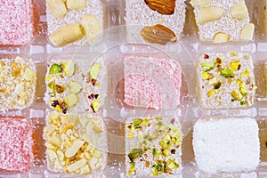 Assortment turkish delight in box close-up