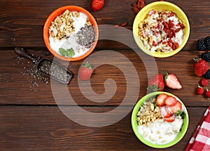 assortment of various breakfast cereals muesli granola with berries