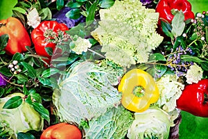 Assortment of various colorful raw vegetables