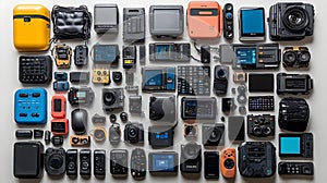 Assortment of various electronic devices arranged on a white surface