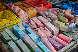 assortment of vibrant chalks displayed on a market stall