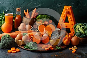 Assortment of vitamin A sources and dietary foods.