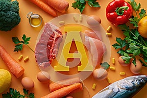 Assortment of vitamin A sources and dietary foods.