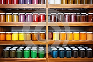 assortment of wood stains and varnishes on a shelf